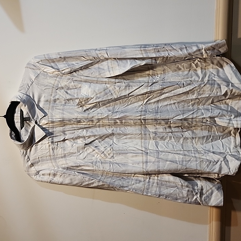 white House Black Market snow white silver plaid shirt XL